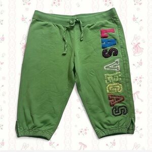 Y2K McBling “Las Vegas” capri’s with rhinestone detailing & zippers on the side